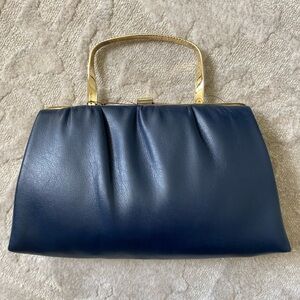 Vintage Ande Navy Purse with Gold Handle